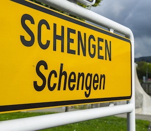 epa04505610 A view of Schengen's sign in the village of Schengen, Luxembourg, 14 October 2014. EPA/NICOLAS BOUVY