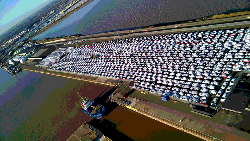 Finished vehicles at port