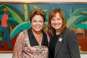 President Dilma Rousseff (L) and Mary Barra, GM (R)