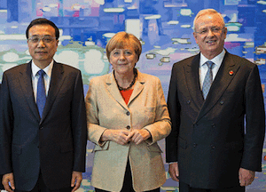 From left: Li Keqiang, Angela Merkel, Martin Winterkorn